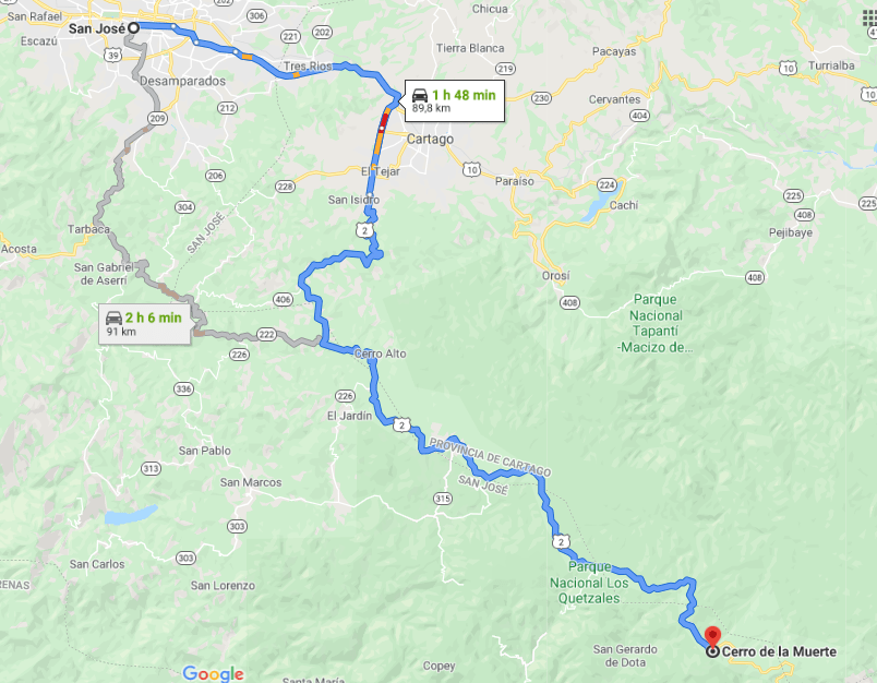 Cómo llegar a Cerro de la Muerte, Costa Rica